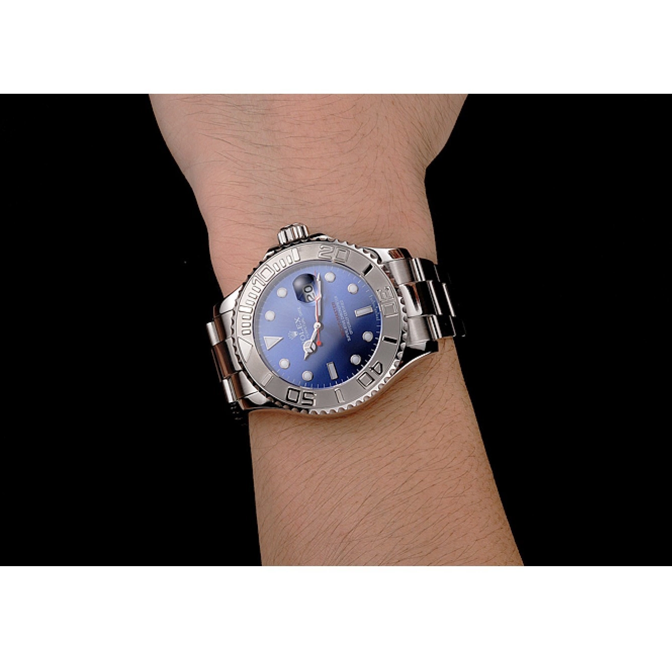AAA Replica Watches Yacht-Master Dial Stainless Blue Case And Steel Bracelet Rolex 0714